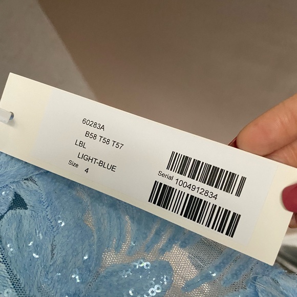 Jovani 60283 prom gown. Beautiful baby blue floral lace with sequins. - Picture 6 of 8